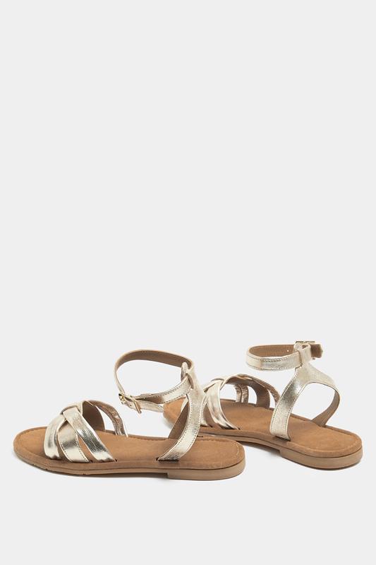Gold Faux Leather Cross Over Sandals In Extra Wide EEE Fit | Yours Clothing 3