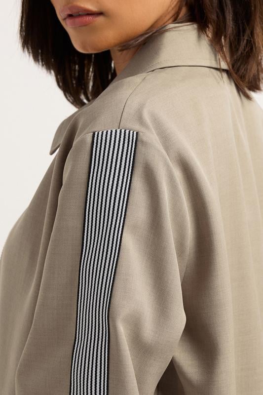 PixieGirl Petite Women's Beige Brown Striped Collar Bomber Jacket | PixieGirl 4