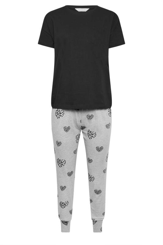 PixieGirl Petite Womens Black Leopard Heart Print Pyjama Set | PixieGirl 6