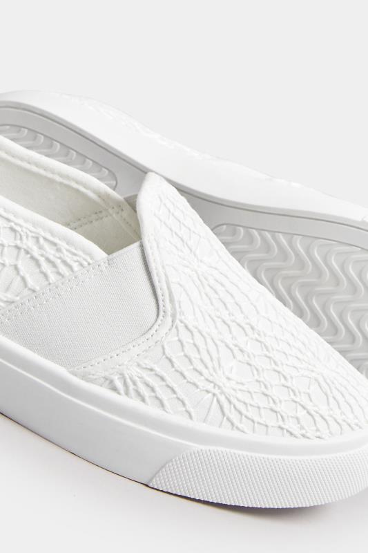 White Broderie Anglaise Slip-On Trainers In Wide E Fit | Yours Clothing 5