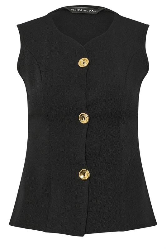 Petite  PixieGirl Petite Black Button Sleeveless Top
