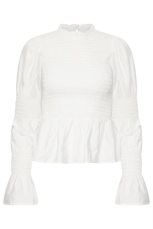 PixieGirl Petite Women's White Shirred Peplum Smock Top | PixieGirl 6