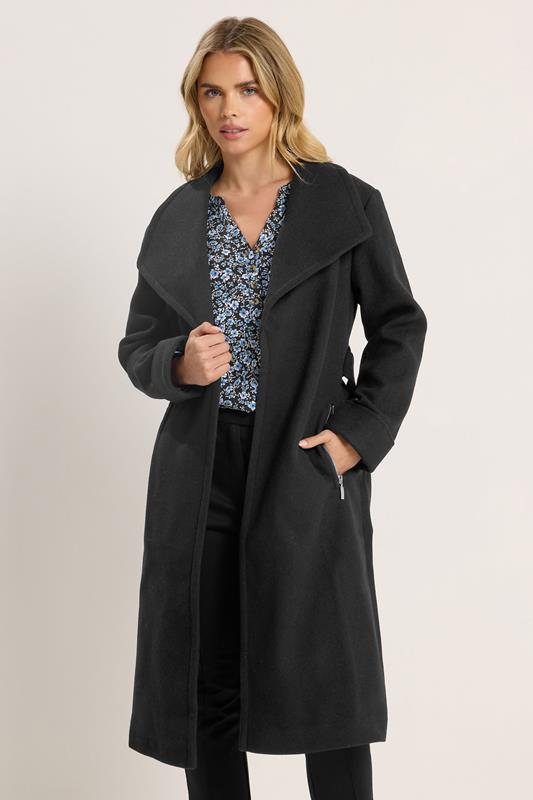  M&Co Petite Black Zip Pocket Wrap Coat