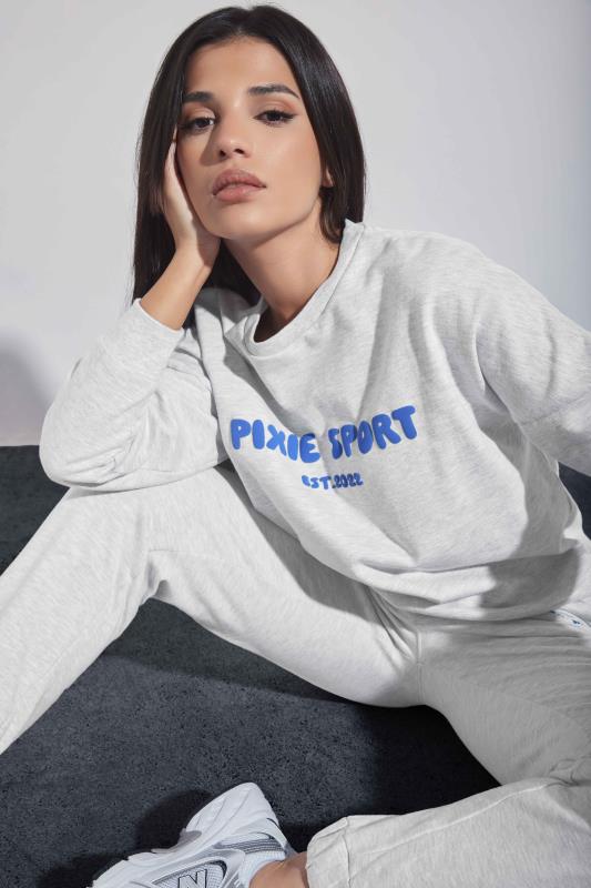 PixieGirl Petite Grey 'Pixie Sport' Slogan Sweatshirt | PixieGirl  1