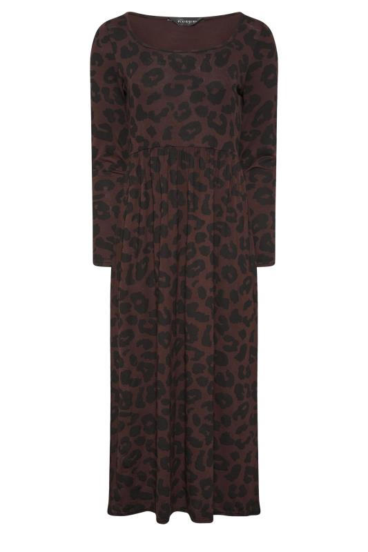 PixieGirl Petite Brown Leopard Print Long Sleeve Midi Dress | PixieGirl  5
