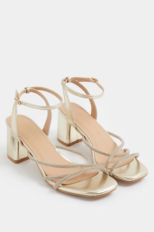  Yours Gold Diamante Asymmetric Block Heels In Wide E Fit