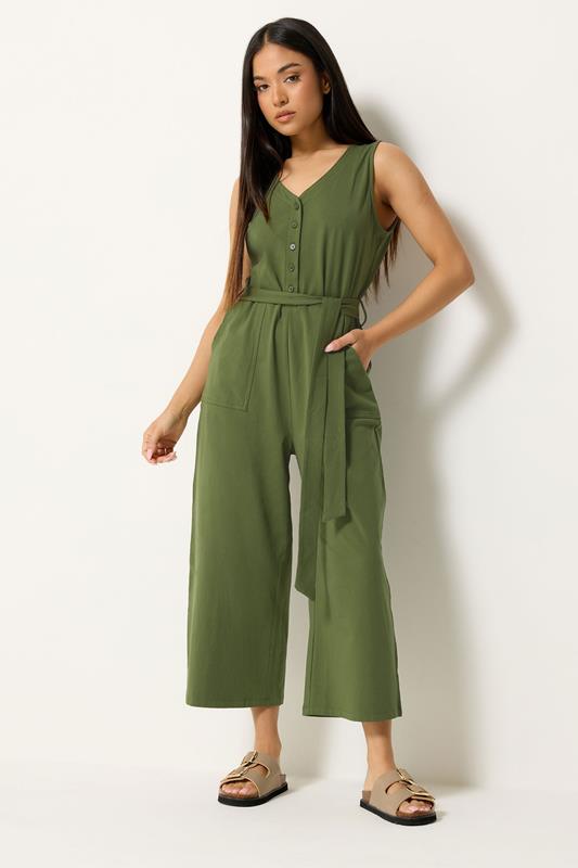  M&Co Petite Khaki Green Sleeveless Jumpsuit