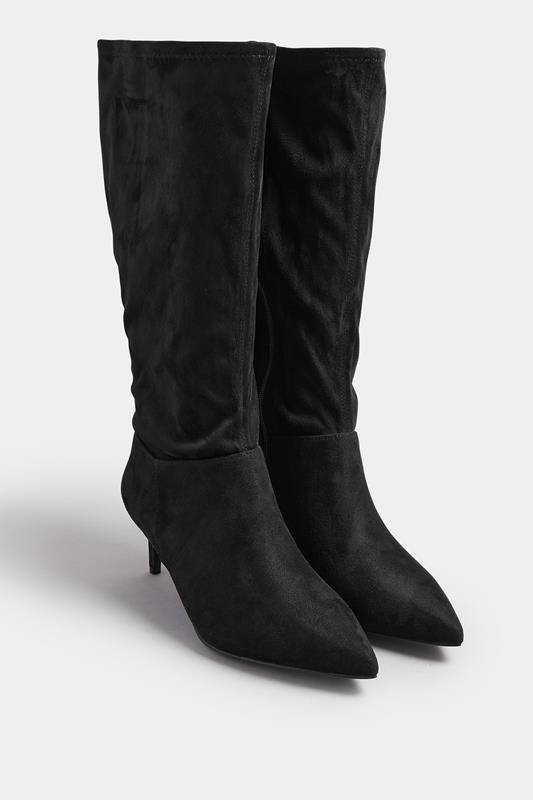Black Pointed Toe Kitten Heel Boots In Extra Wide EEE Fit | Yours Clothing 2