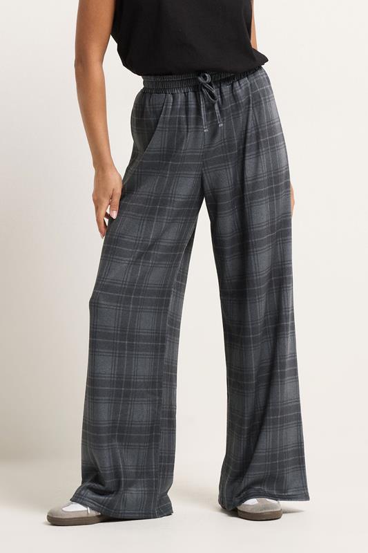 PixieGirl Petite Grey Check Brushed Wide Leg Trousers