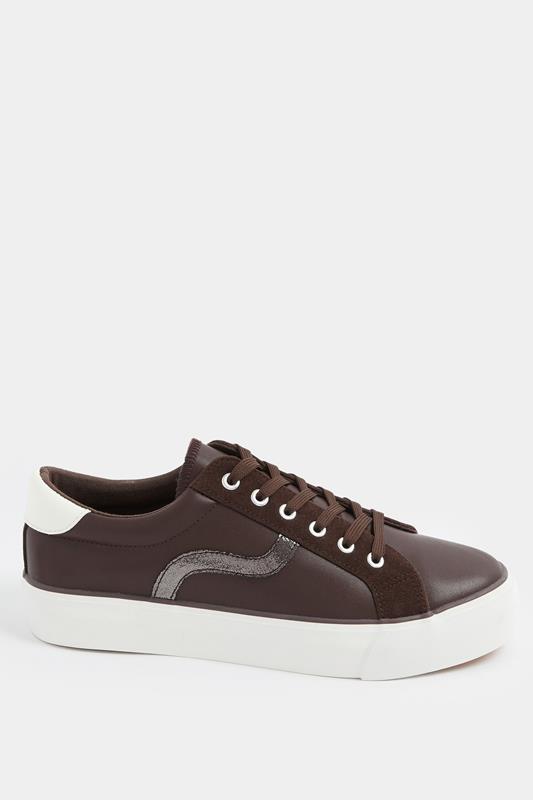 Chocolate Brown Faux Leather Trainers In Extra Wide EEE Fit | Yours Clothing 2