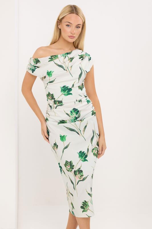 STAR White Floral Draped Midi Dress | StarByJM 1