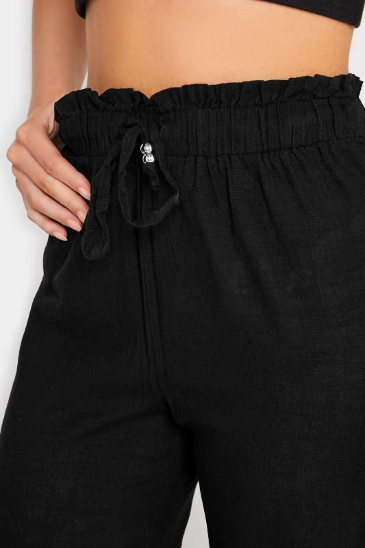 Petite Black Cotton Wide Leg Trousers | PixieGirl 4