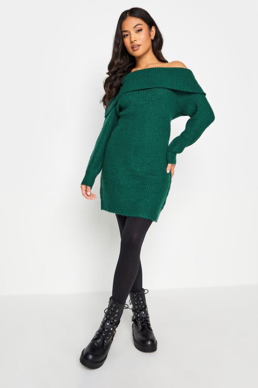 PixieGirl Green Bardot Tunic Knit Dress | PixieGirl 2