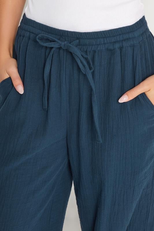 PixieGirl Petite Women's Navy Blue Cheesecloth Wide Leg Trousers | PixieGirl 4
