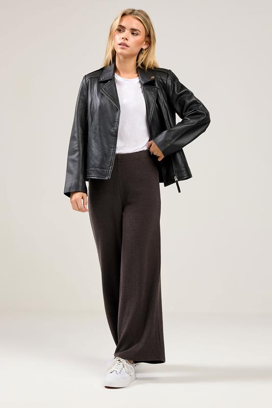 M&Co Petite Brown Ribbed Wide Leg Trousers | M&Co  1