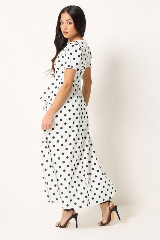 PixieGirl Petite Women's White Polka Dot Print Maxi Dress | PixieGirl