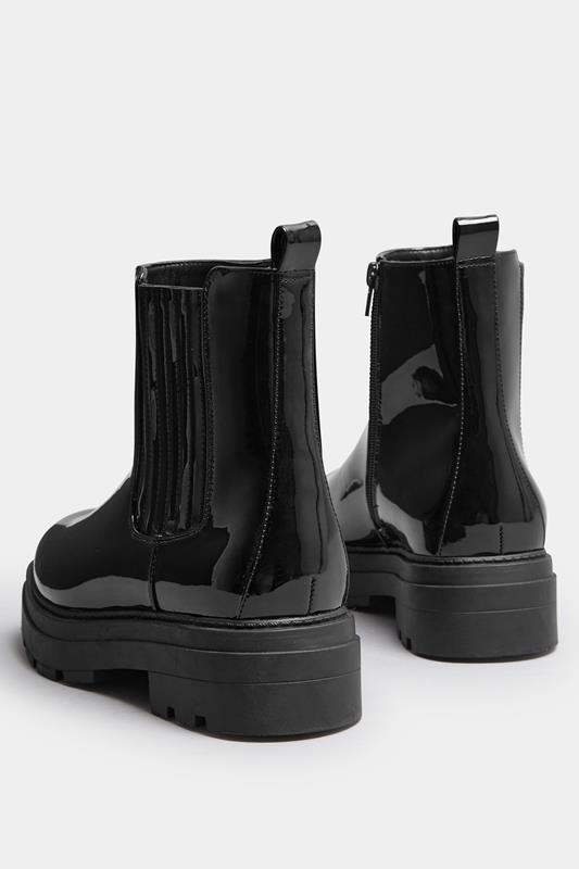 Black Patent Chunky Chelsea Boots In Extra Wide EEE Fit | Yours Clothing 4