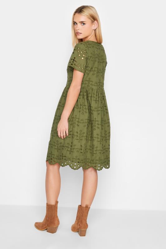 Petite Khaki Green Broderie Smock Dress | PixieGirl 3
