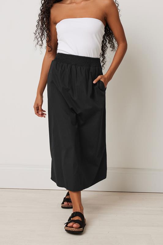 M&Co Petite Black Cotton Pocket Detail Midi Skirt | M&Co 5