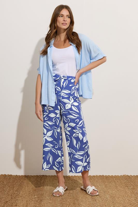 M&Co Blue Leaf Printed Crepe Culottes | M&Co 1
