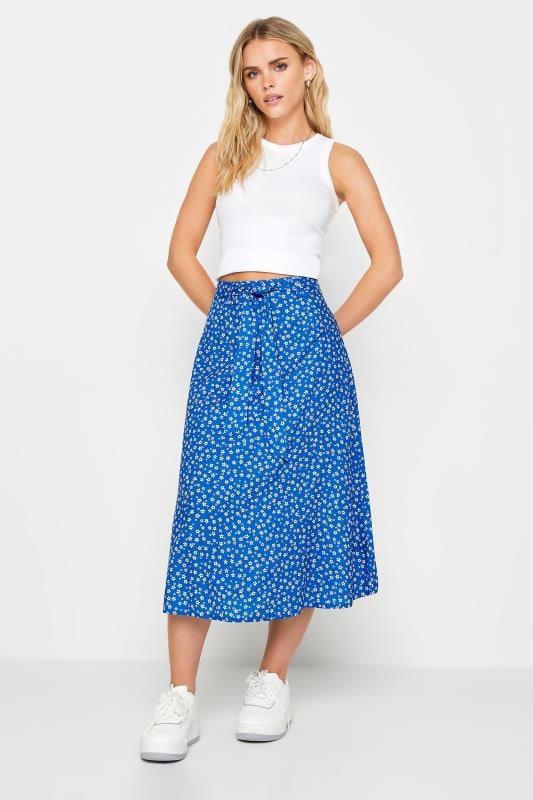 PixieGirl Petite Women's Blue Ditsy Floral Print Midi Skirt | PixieGirl 1