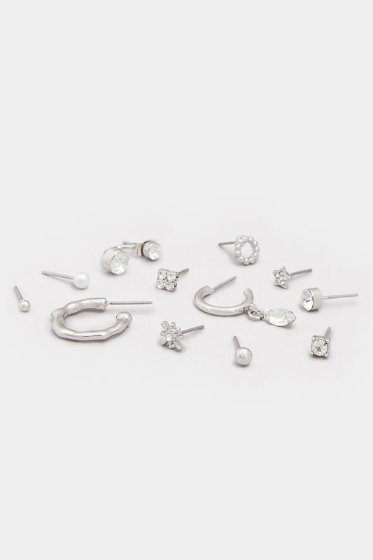 12 PACK Silver Tone Diamante Mixed Earring Set | Yours Clothing 4