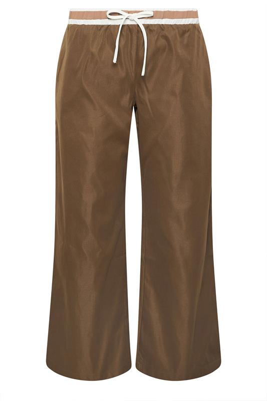 PixieGirl Petite Women's Stone Brown Contrast Waist Trousers | PixieGirl 1