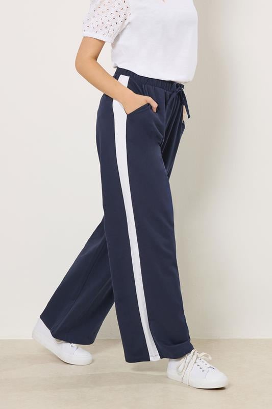  M&Co Navy Blue & White Side Stripe Cotton Wide Leg Joggers