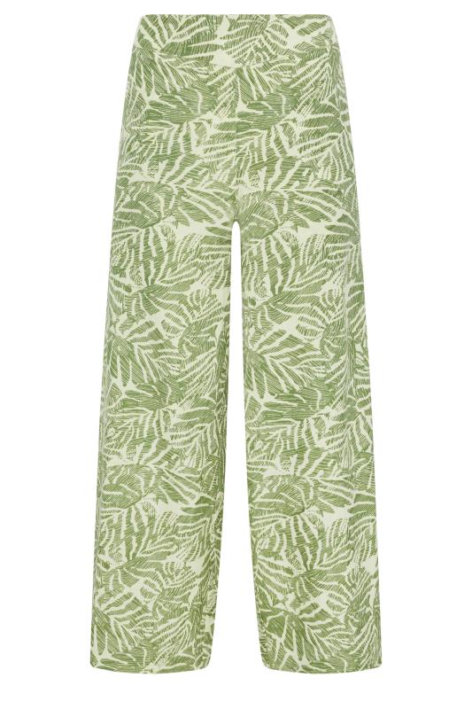 PixieGirl Petite Women's Green Leaf Print Wide Leg Linen Trousers | PixieGirl 5
