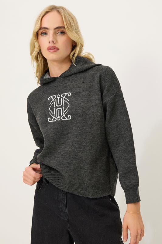 Petite  PixieGirl Petite Charcoal Grey Knitted Contrast Swirl Hoodie
