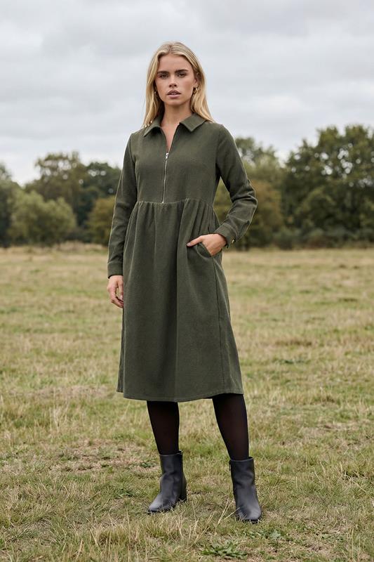  M&Co Petite Green Zip Detail Twill Dress