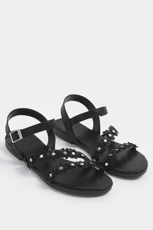 Black Ditsy Floral Sandals In Wide E Fit | Yours Clothing 1