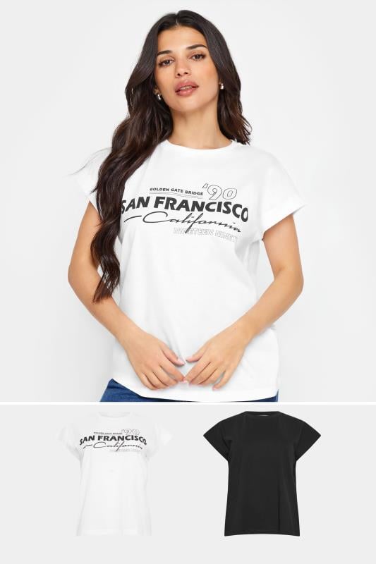PixieGirl 2 PACK Petite Women's White & Black 'San Francisco' Slogan T-Shirts | PixieGirl 1