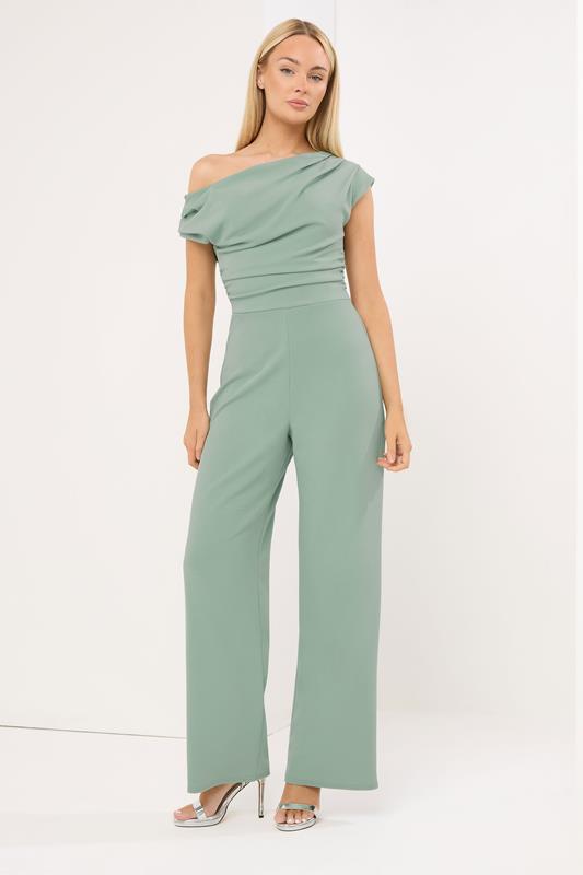  STAR Sage Green Wide Leg Draped Jumpsuit