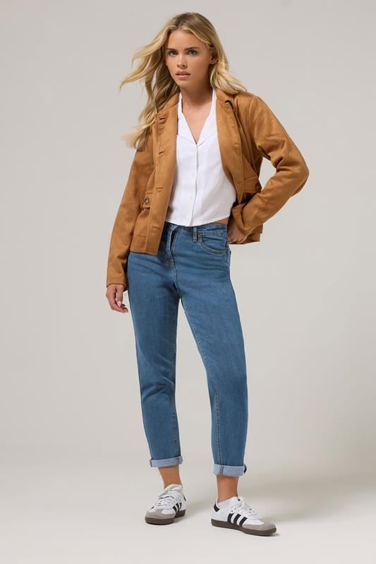 Petite  PixieGirl Petite Mid Blue Stretch Denim Mom Jeans