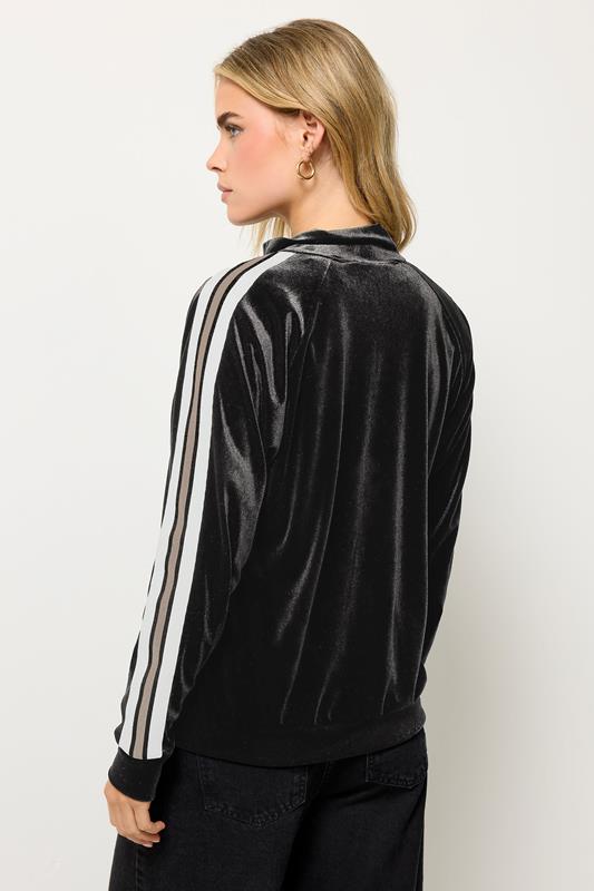 PixieGirl Petite Women's Black Velour Side Stripe Zip Jumper | PixieGirl 3