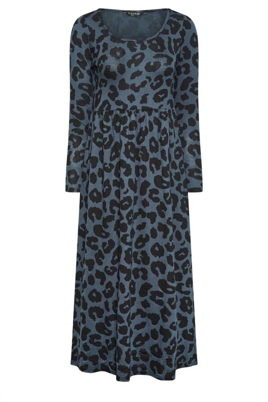 Petite Grey Leopard Print Long Sleeve Midi Dress | PixieGirl 5
