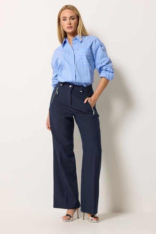  STAR Navy Blue Tailored Wide Leg Trousers