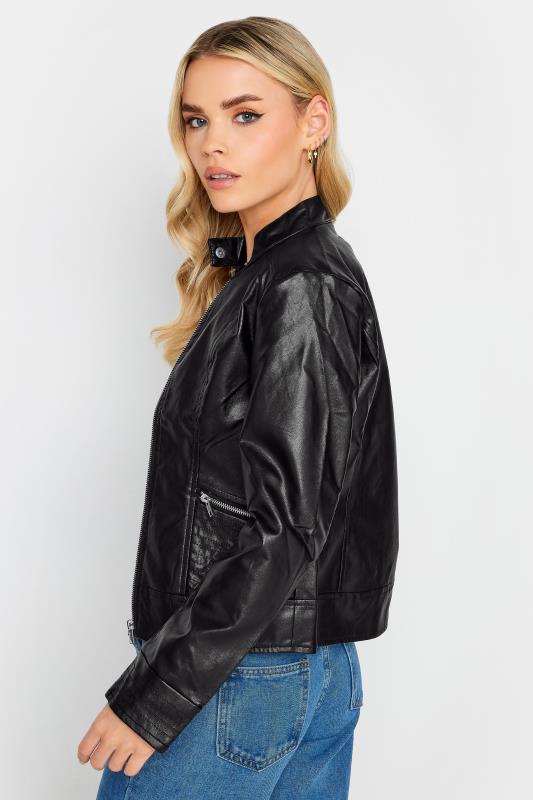 Petite Black Collarless Faux Leather Jacket | PixieGirl 3