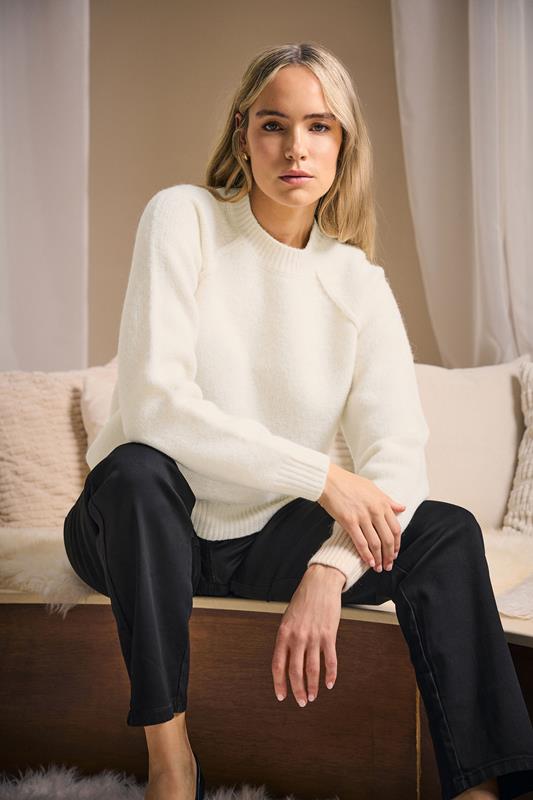 Tall  LTS PREMIUM Tall Ivory White Wool Seam Front Jumper