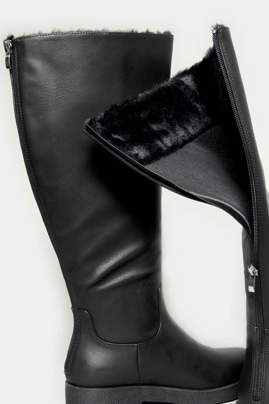 LIMITED COLLECTION Black Fur Lined Knee High Boots In Wide E Fit | Yours Clothing 7