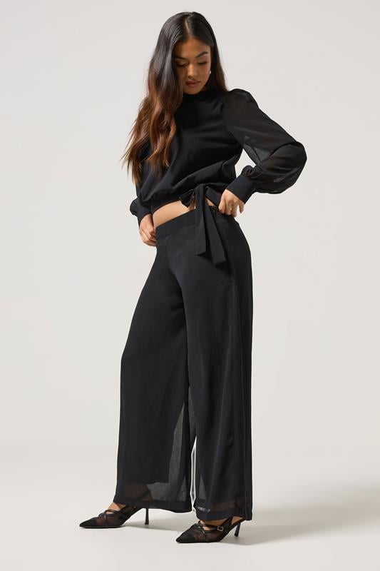 PixieGirl Petite Women's Black Chiffon Palazzo Trousers | PixieGirl 2
