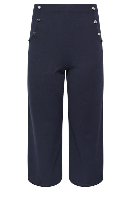 PixieGirl Petite Women's Navy Blue Button Detail Cropped Trousers | PixieGirl 5