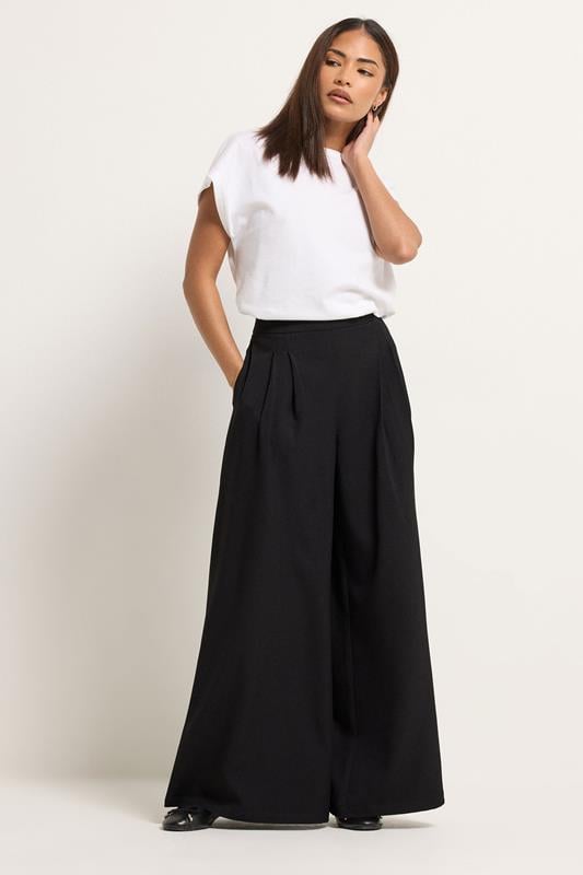 PixieGirl Petite Women's Black Pleat Front Palazzo Trousers | PixieGirl 1