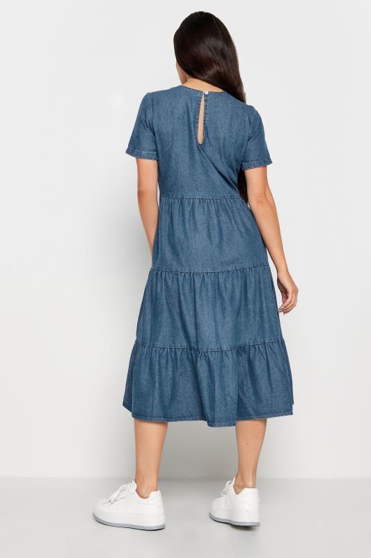 PixieGirl Petite Womens Blue Denim Tiered Midi Dress | PixieGirl 4