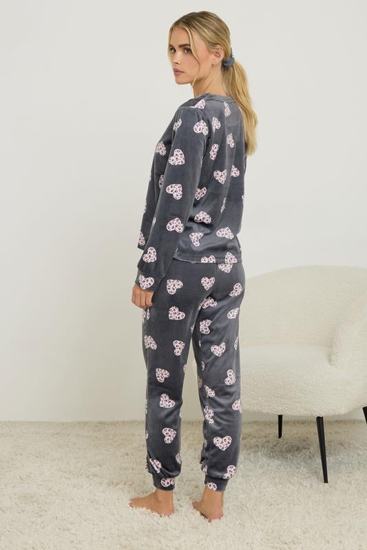 PixieGirl Petite Women's Grey Heart Fleece Pyjama & Scrunchie Set | PixieGirl 3