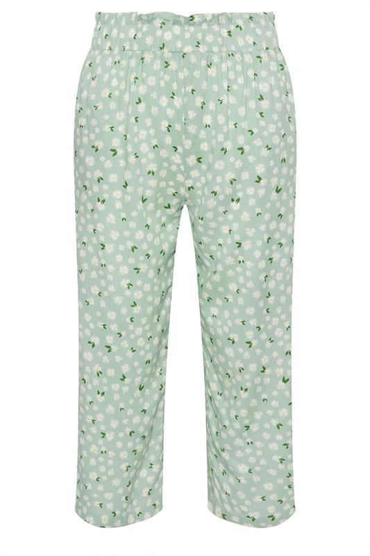 PixieGirl Petite Women's Sage Green Floral Cropped Trousers | PixieGirl 5