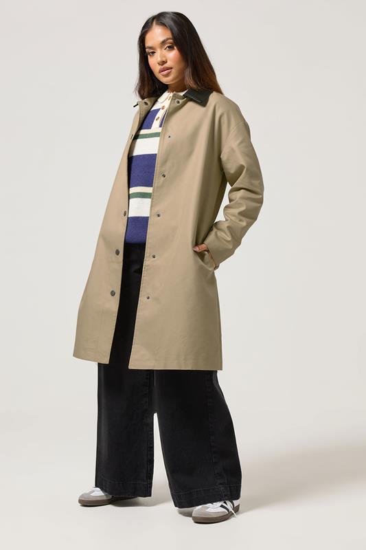PixieGirl Petite Women's Stone Brown Contrast Collar Car Coat | PixieGirl 4
