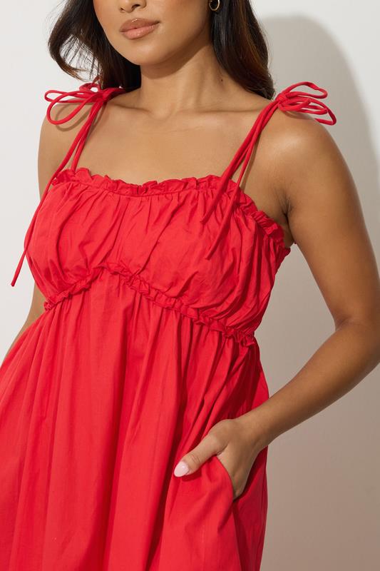 PixieGirl Petite Women's Red Cotton Frill Bust Tie Dress | PixieGirl 4