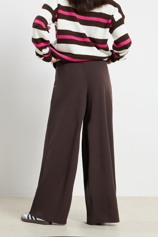 PixieGirl Petite Women's Brown Wrap Pleated Wide Leg Trousers | PixieGirl  3